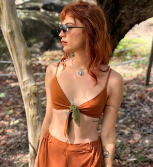 Cropped Laço Dupla Face Terracota com Verde