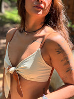 Cropped Laço Dupla Face Terracota e Creme